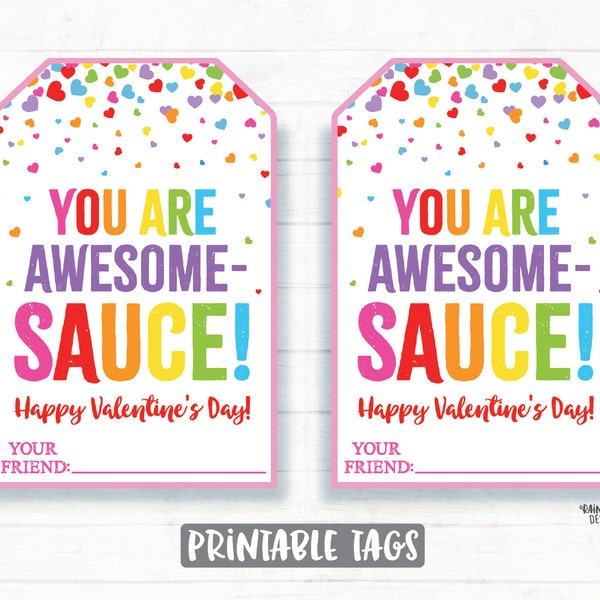 Awesome Sauce Valentine, Applesauce Valentine Tags, Apple Sauce, Preschool Valentines Classroom Printable Kids Non-Candy Valentine Tag