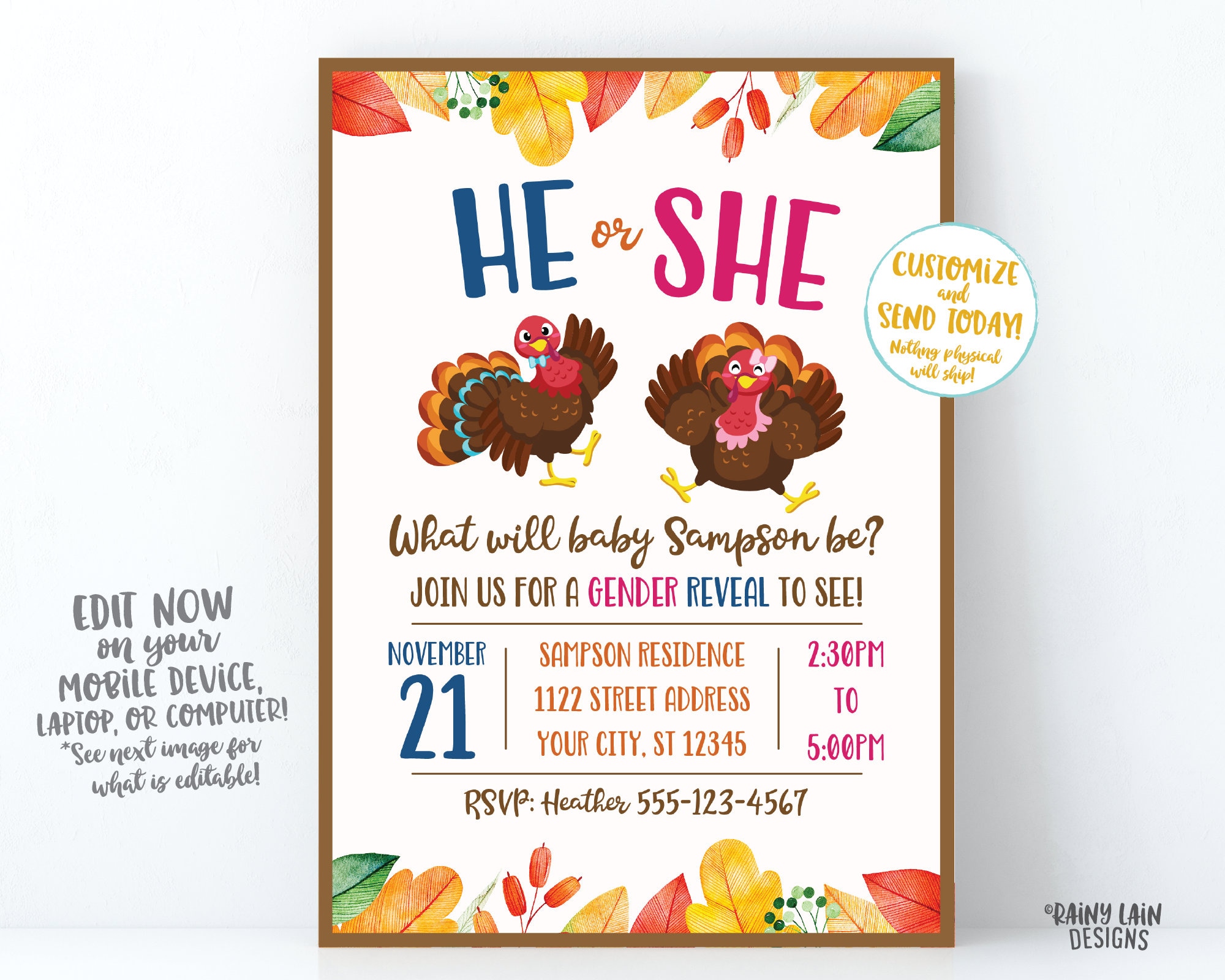 Turkey Gender Reveal Invitation Thanksgiving Gender Reveal Etsy