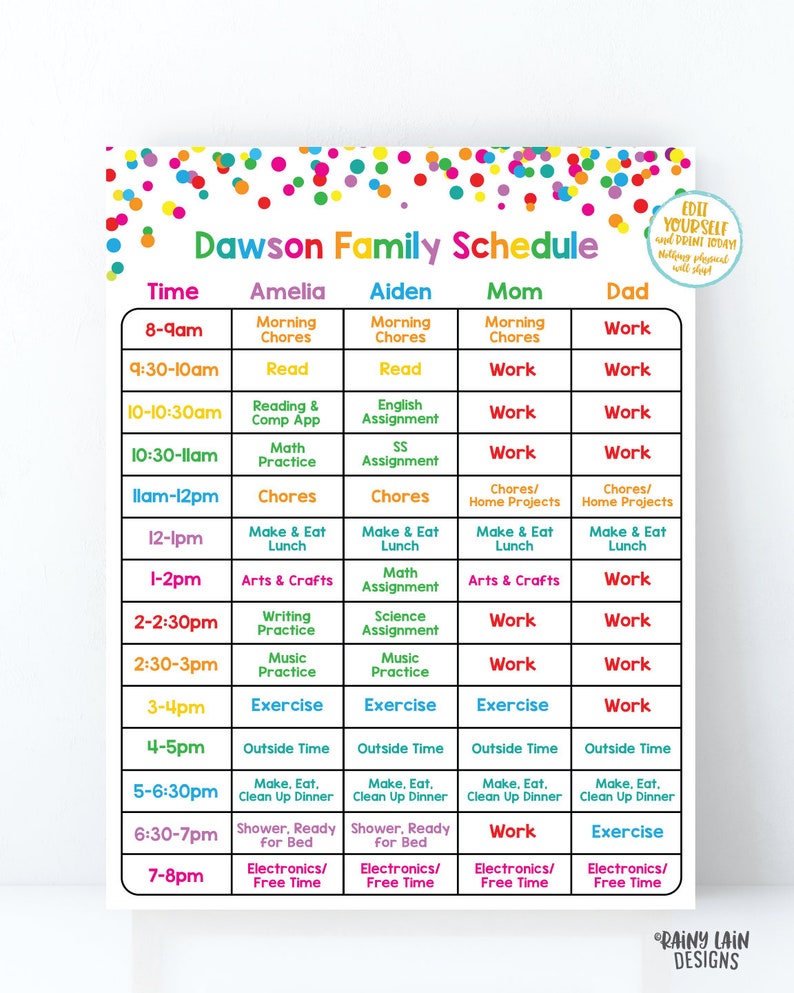 Family Schedule Editable Work From Home Schedule Self Etsy Family Schedule Editable Work From Home Schedule Self Etsy