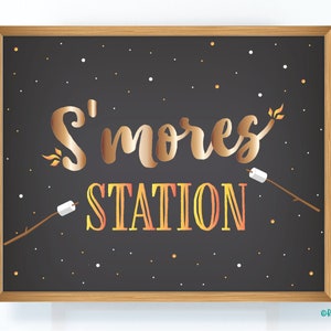 Panneau de station S’mores, panneau de station Smores, panneau S’mores, panneau Smores, panneaux de fête de feu de joie, panneaux de feu de joie d’anniversaire, imprimable, tableau noir