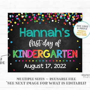 Editable First Day of School Sign 1st day of school sign template Back to School Chalkboard Photo Prop Keepsake Kindergarten Preschool Pre-K