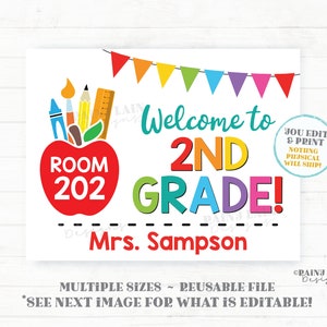 Classroom Welcome Sign, Printable Classroom Door Sign, Decoration, Editable Teacher Name Sign, Any Grade, Personalized Poster Back to School