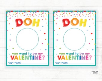 Play Dough Valentine, Doh you want to be my Valentine, Doh Valentine, Preschool Valentines Classroom Printable Kids Non-Candy Valentine Card