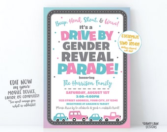 Drive By Gender Reveal Invitation Gender Reveal Drive By Invite Gender Reveal Drive By Parade Social Distancing Through Gender Reveal Invite