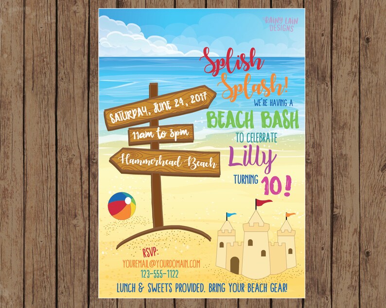 Beach Birthday Party Invitation Beach Party Invite Etsy