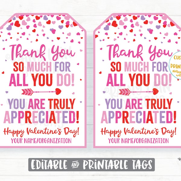 Thank You for all you do Valentine's Day Gift Tag, Staff Appreciation Friend Co-Worker Company Frontline Worker Employee Teacher Principal