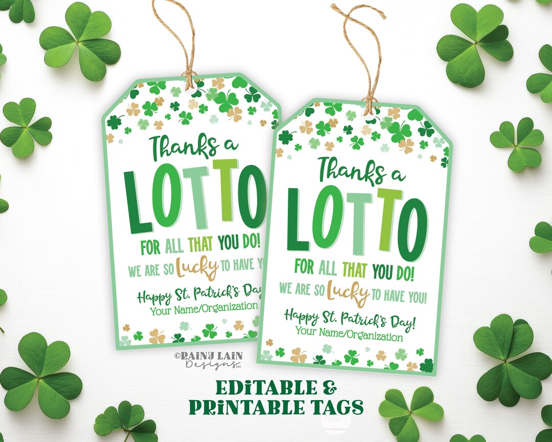 Thanks a Lotto for All You Do St Patrick's Day Lotto Tags Shamrock ...