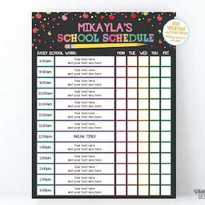 Editable Home School Schedule, Printable Homework Chart Kids Schedule, Daily Checklist, Task List Template Weekly Planner HomeSchool Planner image 1