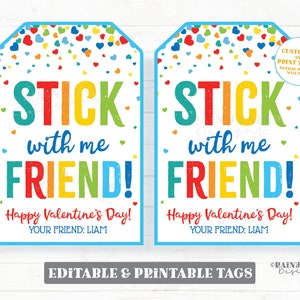 Stick with me Freund Valentinstag Tag, Sticky Hand, Tattoo, Aufkleber Valentinstag Vorschule Klassenzimmer druckbare Kinder Non-Candy Valentine Tag