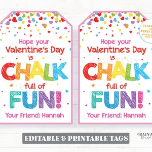 Hope your Valentine&#39;s Day is chalk full of fun, Valentine Tags Chalk Student Gift Preschool Classroom Printable Kids Non-Candy Valentine Tag
