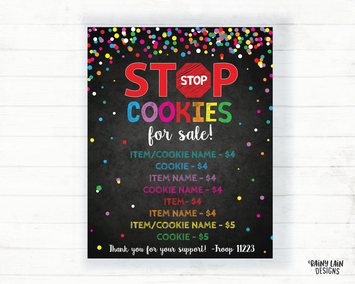 STOP Cookies for Sale Poster Drive Thru Cookie Booth Printable | Etsy
