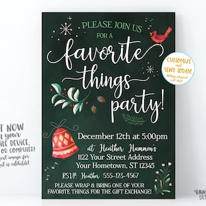 Favorite Things Party Invite, Christmas party invitation, holiday party Favorite Things Invitation, Editable Favorite Things Exchange Invite