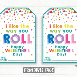 Me gusta la forma en que enrollas San Valentín, Fruit Roll Valentine, Up Valentine, Preescolar Valentines Classroom Imprimible Niños No-Candy Valentine Tag