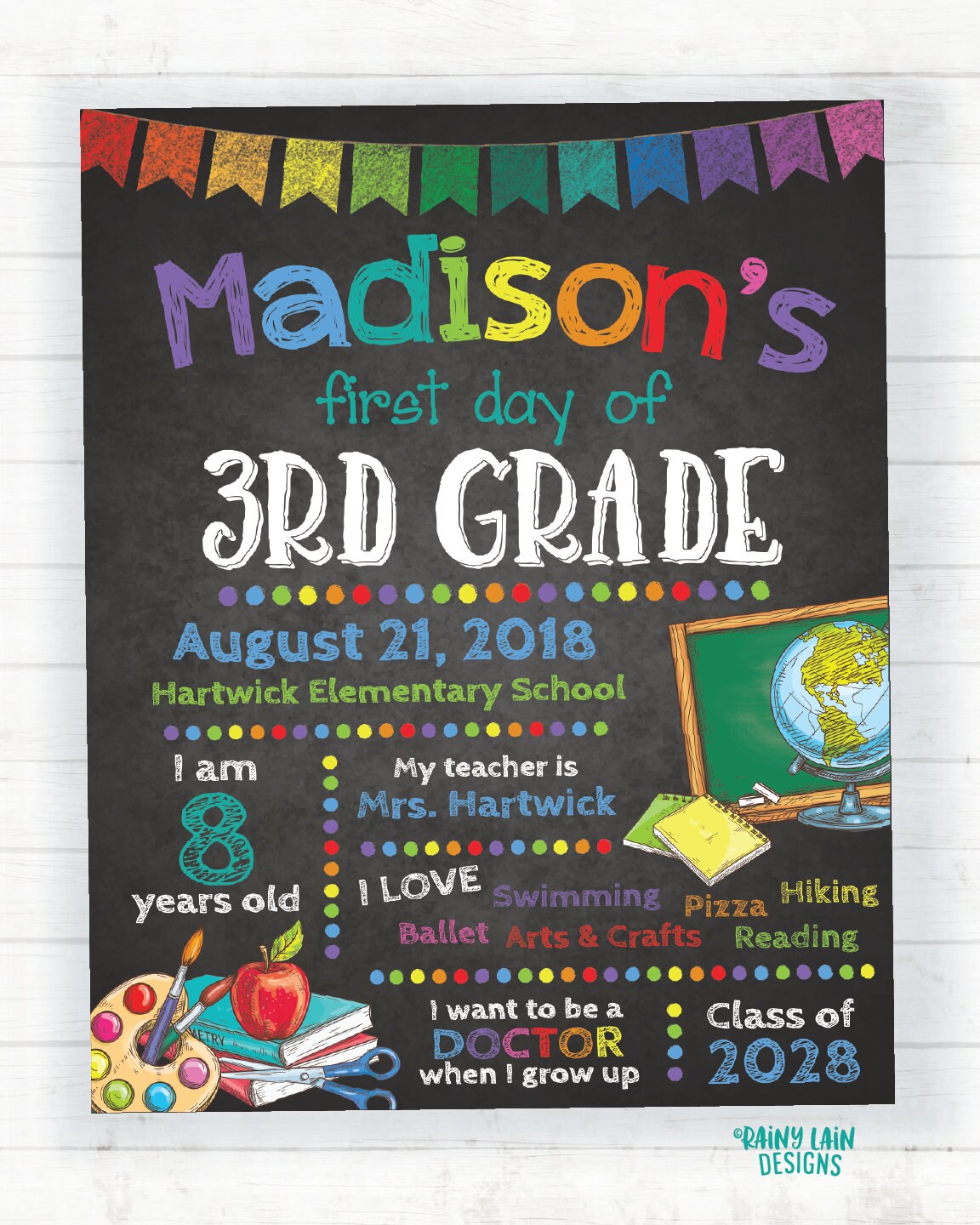Custom First Day of School Chalkboard Printable First Day of | Etsy