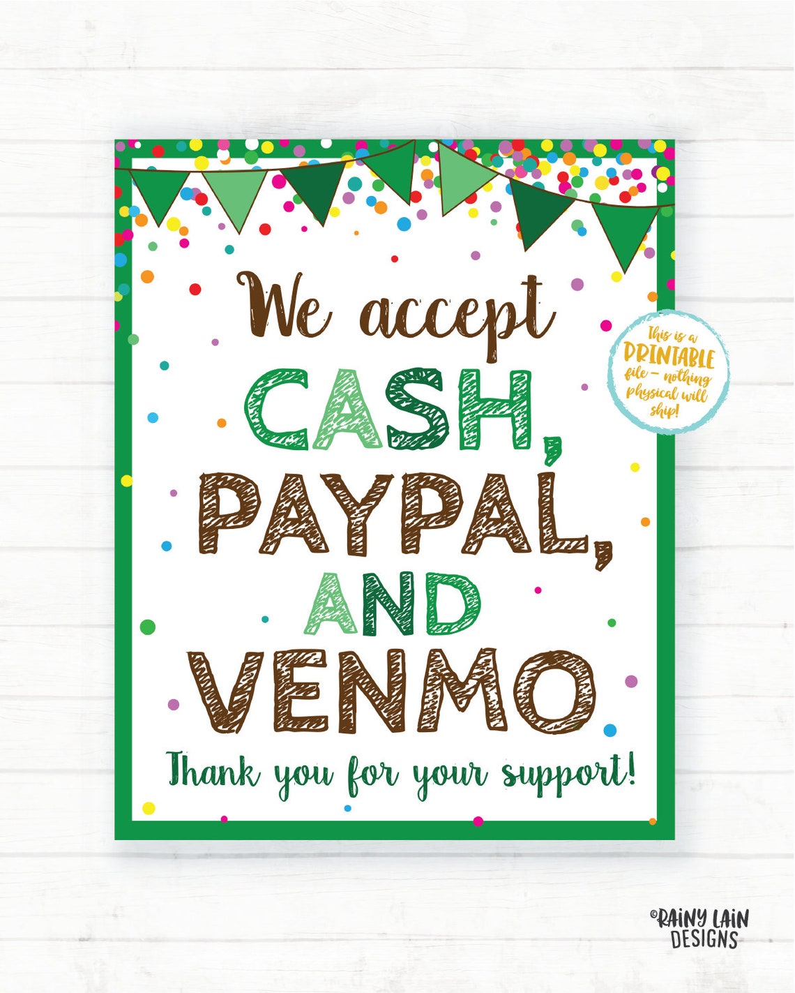 We Accept Cash Paypal and Venmo Sign Cookie Booth Payment Etsy