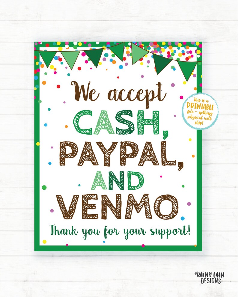 We Accept Cash Paypal and Venmo Sign Cookie Booth Payment Etsy