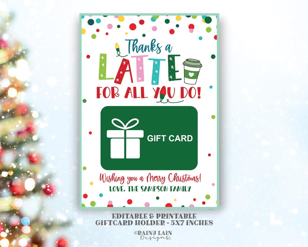 Christmas Coffee Gift Card Holder, Thanks a Latte for All You Do ...