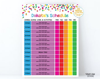 Printable Kids Schedule Editable Home School Schedule, Kids Daily Checklist Task List Chore Chart Template Weekly Planner HomeSchool Planner