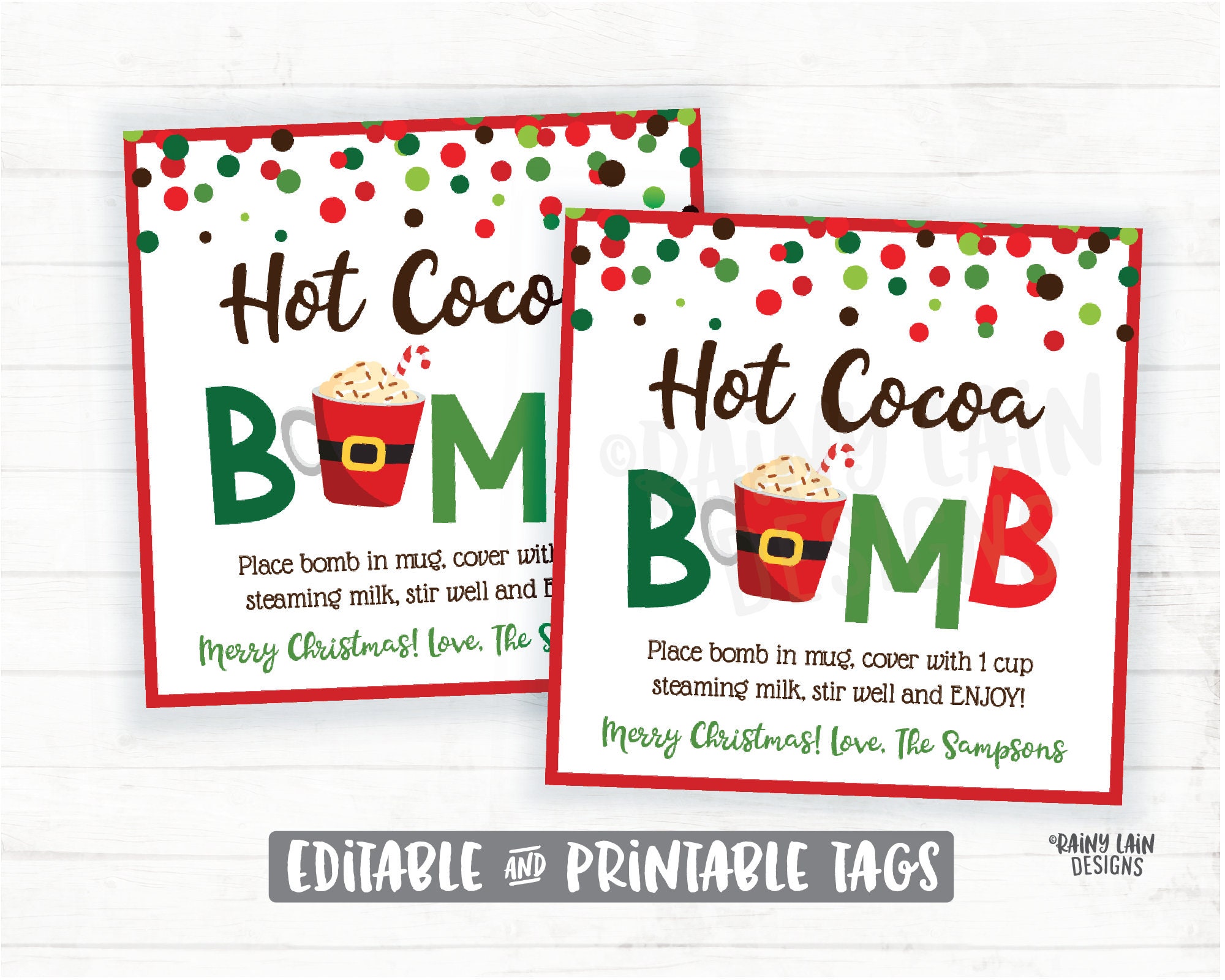 Editable Cocoa Bomb Tags Christmas Hot Cocoa Bomb Tag | Etsy