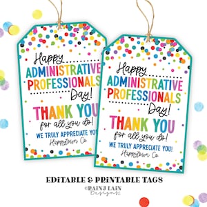 Happy Administrative Professionals Day Gift Tag, Office Staff, Assistant Appreciation, Thank You, Favor, Treat Bag, Recognition Week