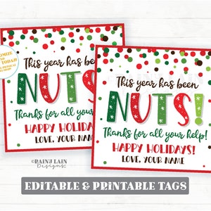Nuts Gift Tag This Year Has Been Nuts Thanks for your Help Christmas Holiday Appreciation Favor Employee Company Teacher Staff Square