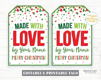 Made with Love Editable Tags, Homemade Gift Tags, Handmade Gift Tags, Made with Love Christmas Gift Tag, Merry Christmas Printable Tag