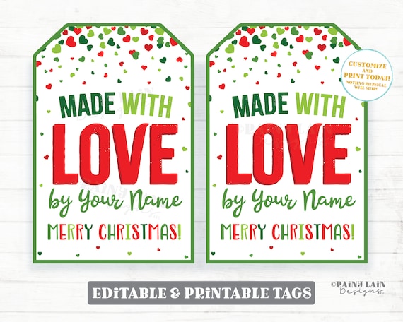 Made With Love Editable Tags, Homemade Gift Tags, Handmade Gift Tags, Made  With Love Christmas Gift Tag, Merry Christmas Printable Tag 