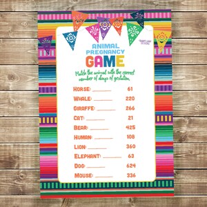 Animal Pregnancy Game, Animal Gestation Game, Baby Shower Game Printables, Fiesta Baby Shower Games, Baby Fiesta, Fiesta Baby Shower, Fiesta