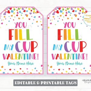 Riempi la mia tazza di San Valentino, etichetta regalo di San Valentino modificabile, tazza, riutilizzabile, non caramelle, aula, da insegnante a studente, amico collega