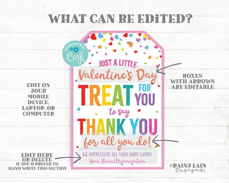Valentine's Day Treat Tag, Appreciation Valentine Thank You, Gift Tags ...