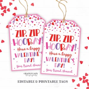 Zip Zip Hooray Tag Zip Bracelet Valentine Fidget Valentine&#39;s Day Zipper Gift Printable Kids Preschool Classroom Non-Candy Editable