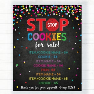 STOP Cookies for Sale Poster Drive Thru Cookie Booth Printable - Etsy