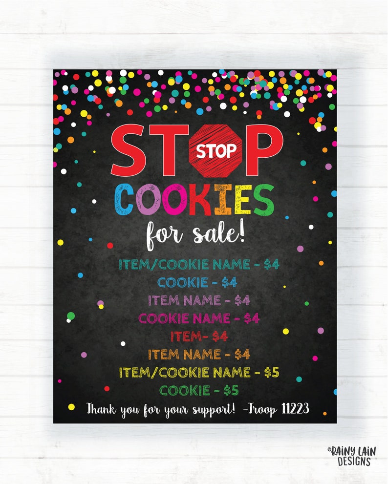 STOP Cookies for Sale Poster Drive Thru Cookie Booth Printable - Etsy