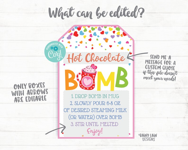 Valentine's Day Hot Cocoa Bomb Tag, Editable Cocoa Bomb Valentine, Hot Chocolate Bomb Tags You're the Bomb Classroom Valentines Preschool image 2