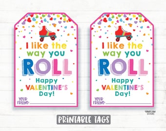 Roller Skate Valentine, I Like the Way You Roll Valentine, Fruit Roll, Preschool Classroom Kids Valentines Printable Non-Candy Valentine Tag