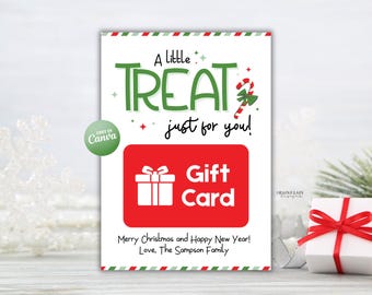 Portatarjetas de regalo navideño personalizado "A Little Treat", editable en Canva