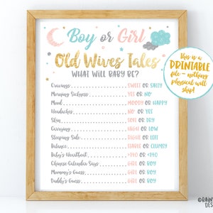 Gender Reveal Old Wives Tales Sign, Twinkle Twinkle Little Star Old Wives Tales, Gender Reveal Poster, Pink Blue Gold, Gender Reveal Ideas