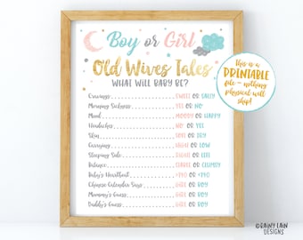Gender Reveal Old Wives Tales Sign, Twinkle Twinkle Little Star Old Wives Tales, Gender Reveal Poster, Pink Blue Gold, Gender Reveal Ideas