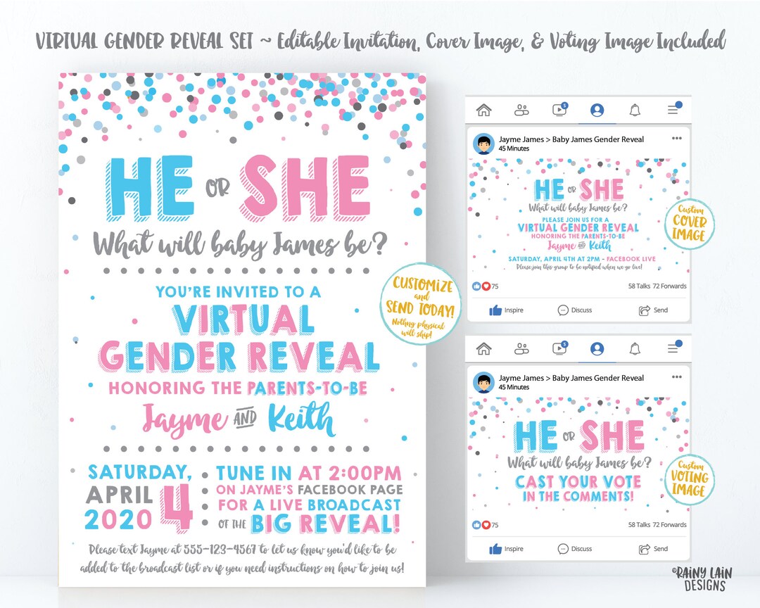 Social Media Gender Reveal, Virtual Gender Reveal Invitation, Cover