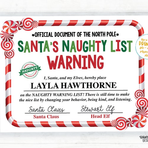 Santa Certificate Printable Naughty List Warning Santa's - Etsy