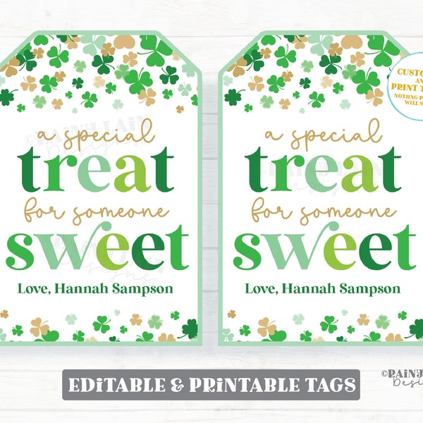 Special Treat for Someone Sweet Tag St Patrick's Day Gift Tags Shamrock Cookie Pattys Day Favor Co-Worker Friend Teacher Kids Classroom PTO