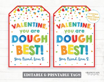 Valentine you are dough best, Play Dough Clay Boy Craft Doh Valentine Preschool Editable Classroom Printable Kids Non-Candy Valentine Tags