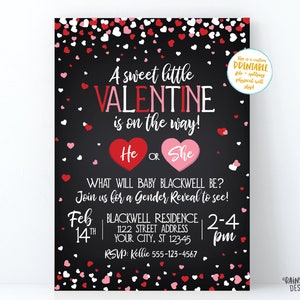 Valentine's Day Gender Reveal Invitation, A sweet little valentine is on the way, He or She what will our little sweetheart be, chalkboard