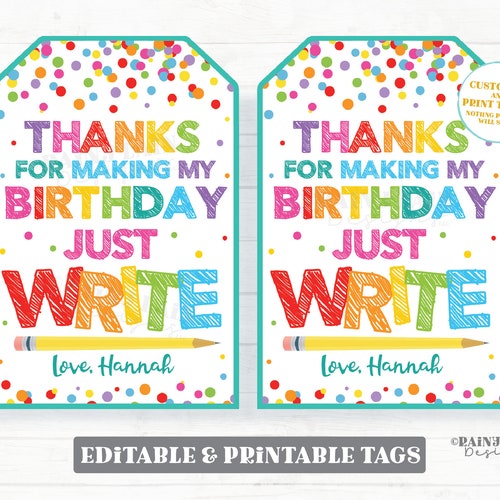 Birthday Pencil Gift Tag Birthday Just Write Party Favor Etsy