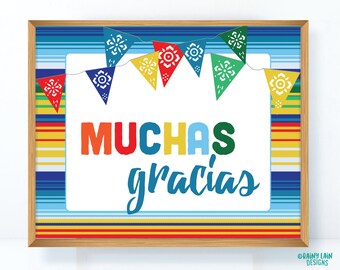 May include: A printable sign with a colorful Mexican-style border and the text "MUCHAS gracias" in a colorful font.