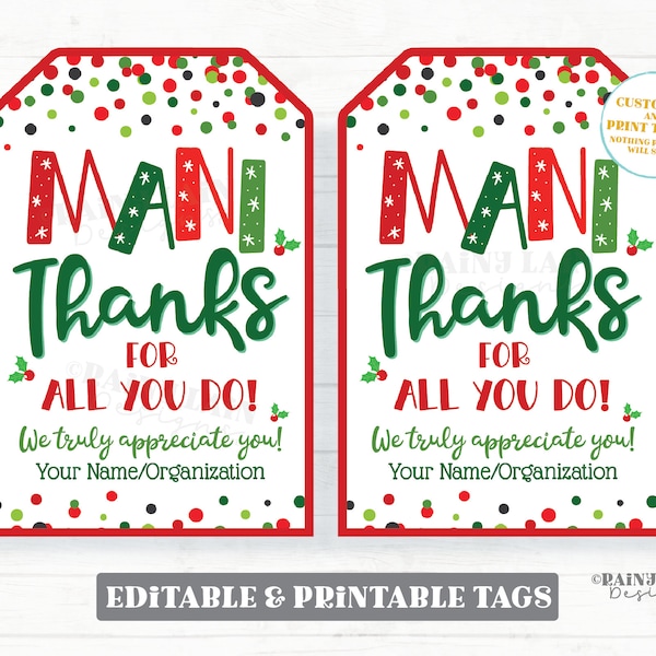 Mani Thanks for all you do Tag Christmas Gift Manicure Pedicure Nail Polish Set Holiday Friend Daycare Teacher Thank you Staff Appreciation