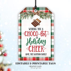 Christmas Chocolate Gift Tag, Editable Thanks a Choco-lot, Holiday Cheer, Printable Staff Teacher Student Preschool Classroom, Plaid