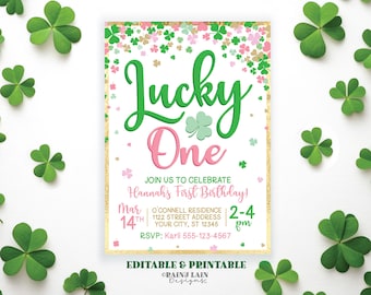 Lucky One Invites, St. Patrick's Day First Birthday Invitation, Shamrock 1st Birthday, Editable