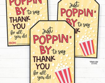 Popcorn Thank You Tag Just Poppin by to Say Thank You for All You