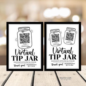 Virtual Tip Jar Sign, Printable QR Code Tips Sign Canva Template, Editable Tips Accepted Sign for Wedding Bar or Small Business